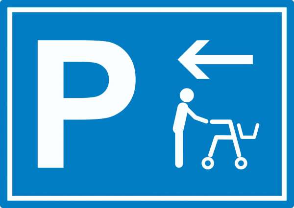 Rollator Gehwagen Parkplatz Aufkleber mit Richtungspfeil links waagerecht