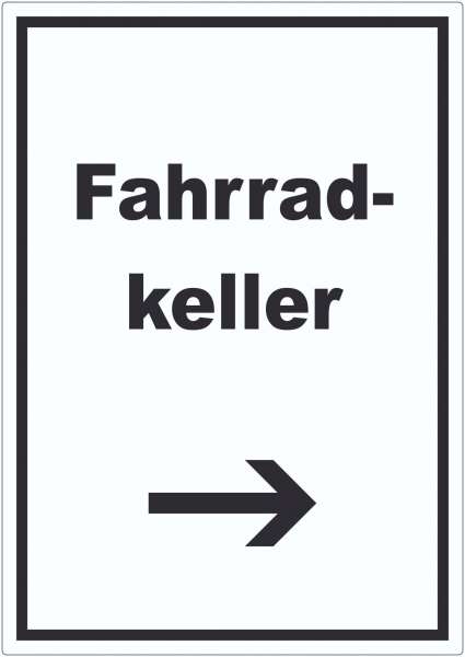 Fahrradkeller Aufkleber mit Text und Richtungspfeil rechts Rad Bike hochkant