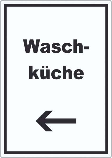 Waschküche Aufkleber mit Text und Richtungspfeil links Waschraum hochkant