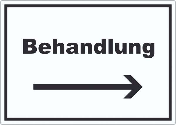 Behandlung Aufkleber mit Text und Richtungspfeil rechts Behandlungsraum waagerecht