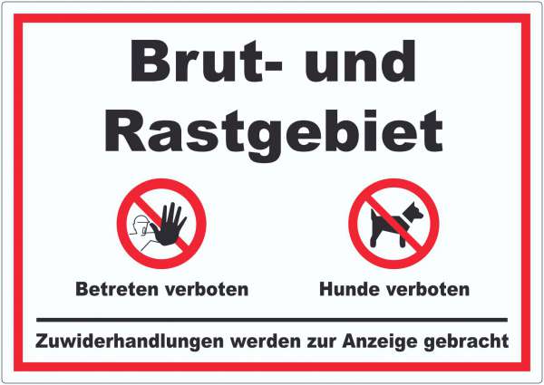 Brut- und Rastgebiet Betreten und Hunde verboten Aufkleber