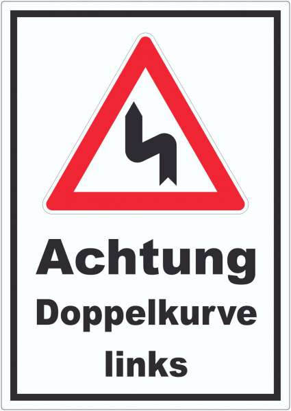 Aufkleber Achtung Doppelkurve links