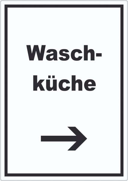 Waschküche Aufkleber mit Text und Richtungspfeil rechts Waschraum hochkant