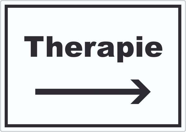 Therapie Aufkleber mit Text und Richtungspfeil rechts Raum Behandlung waagerecht