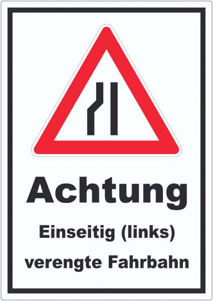 Aufkleber Achtung Verengte Fahrbahn links