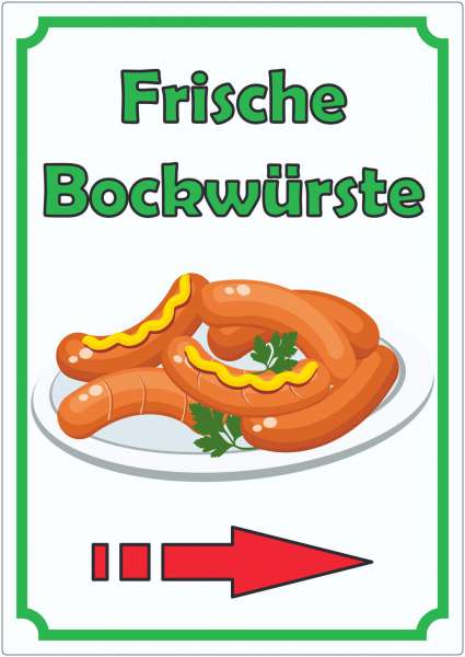 Frische Bockwürste Werbeaufkleber Aufkleber hochkant mit Pfeil nach rechts