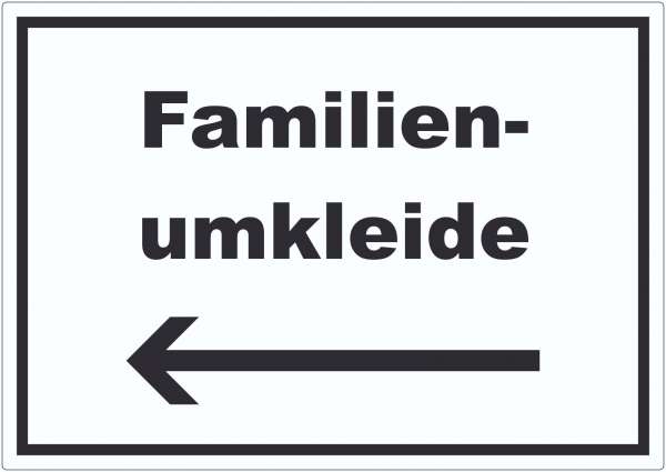 Familienumkleide Aufkleber mit Text und Richtungspfeil links waagerecht