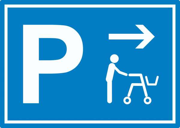 Rollator Gehwagen Parkplatz Aufkleber mit Richtungspfeil rechts waagerecht