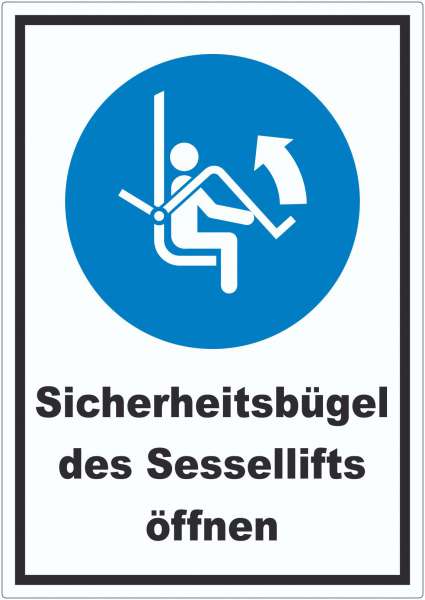 Sicherheitsbügel des Sessellifts öffnen Aufkleber