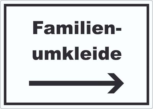 Familienumkleide Aufkleber mit Text und Richtungspfeil rechts waagerecht