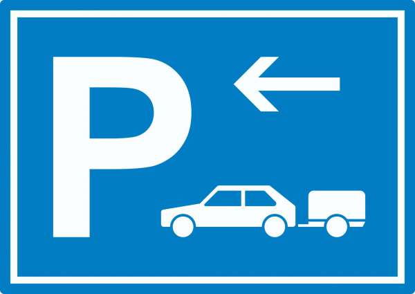 PKW mit Anhänger Parkplatz Aufkleber mit Richtungspfeil links waagerecht