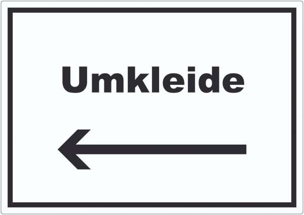 Umkleide Aufkleber mit Text und Richtungspfeil links Ankleide Kabine waagerecht