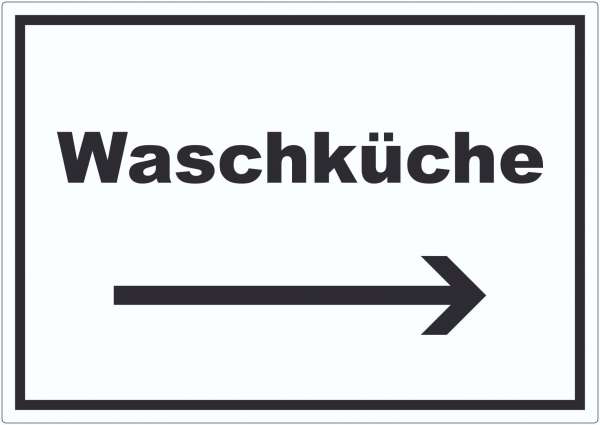 Waschküche Aufkleber mit Text und Richtungspfeil rechts Waschraum waagerecht