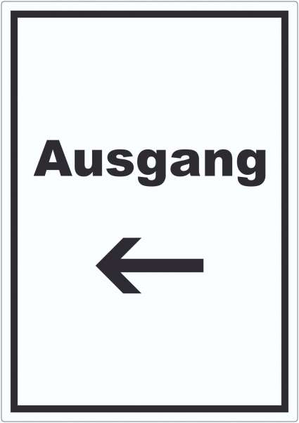 Ausgang Aufkleber mit Text und Richtungspfeil links Exit Schluss hochkant