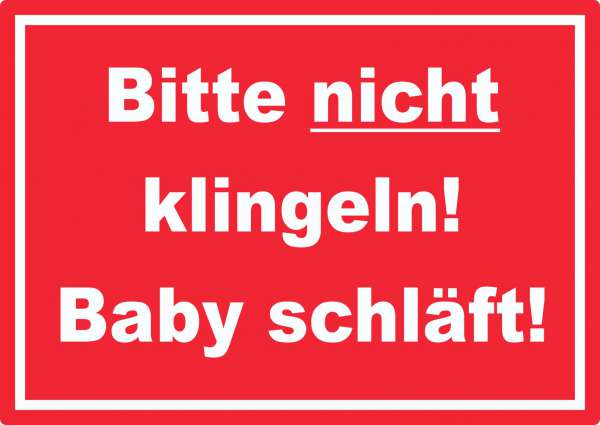 Bitte nicht klingeln Baby schläft Aufkleber mit Text rot-weiss