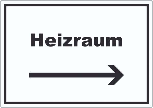 Heizraum Aufkleber mit Text und Richtungspfeil rechts Heizung Wärme waagerecht