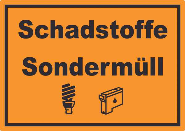 Schadstoffe Sondermüll Mülltrennung Aufkleber Text Symbol Lack Tinte waagerecht