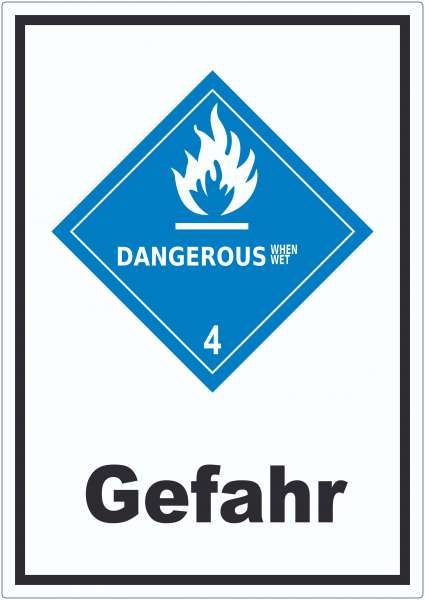 Aufkleber wasserreaktive Stoffe Gefahr Dangerous when wet