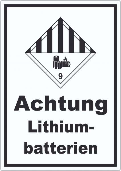 Aufkleber Achtung Lithiumbatterien Gefahrgutklasse 9a