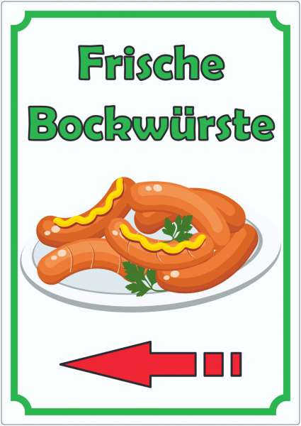 Frische Bockwürste Werbeaufkleber Aufkleber hochkant mit Pfeil nach links