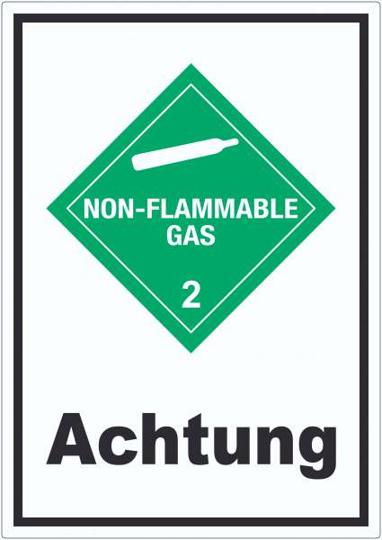 Aufkleber nicht entzündliches Gas Achtung non-flammable