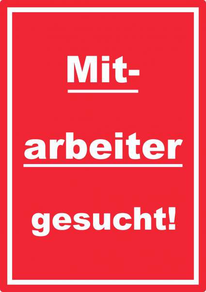 Mitarbeiter gesucht Aufkleber mit Text AushängeAufkleber hochkant rot-weiss