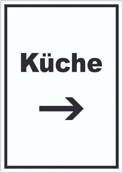 Küche Aufkleber mit Text und Richtungspfeil rechts Kitchen cucina hochkant