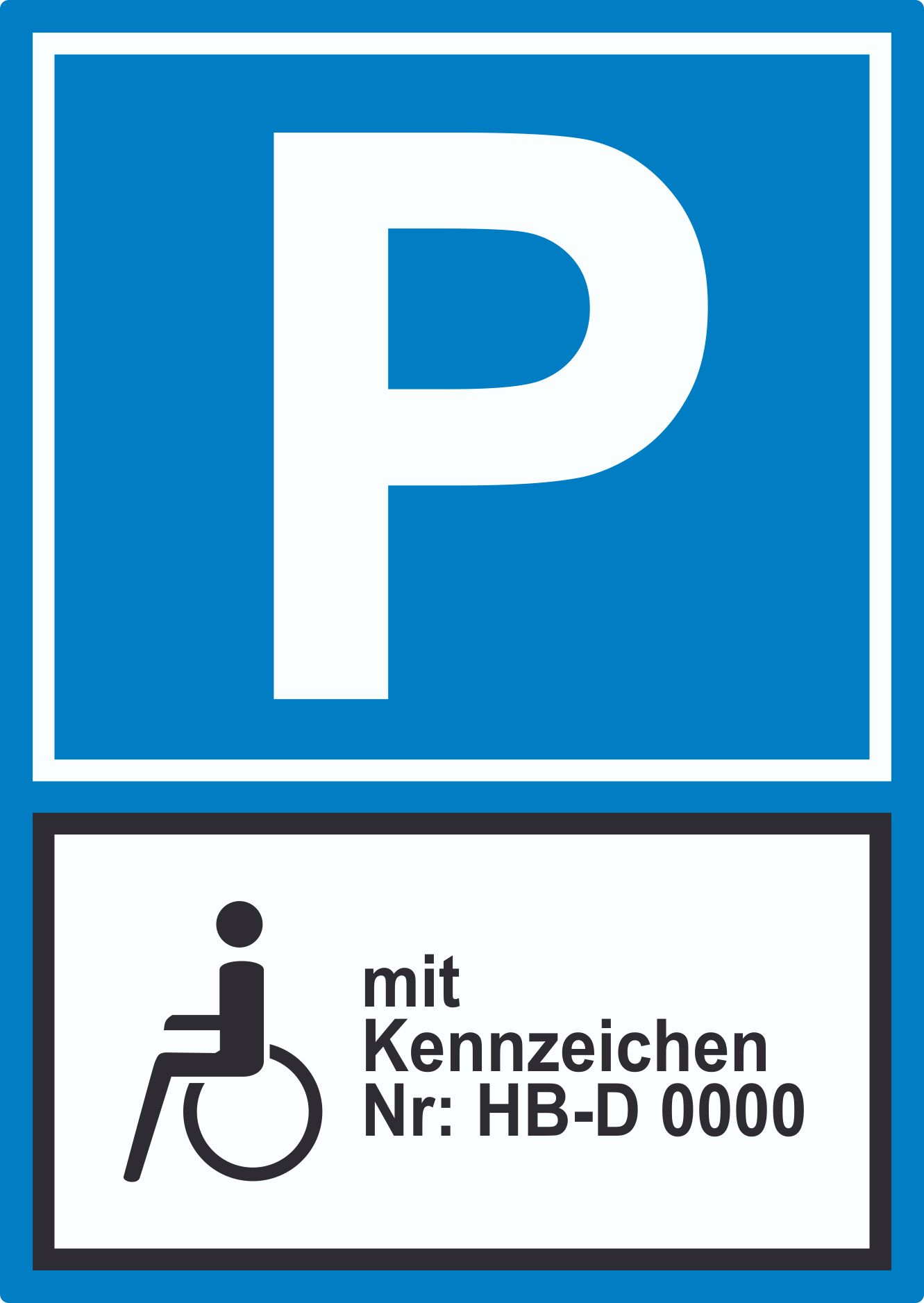 Behinderten Parkplatz mit Kennzeichen Aufkleber  HB-Druck Schilder,  Textildruck & Stickerei Onlineshop