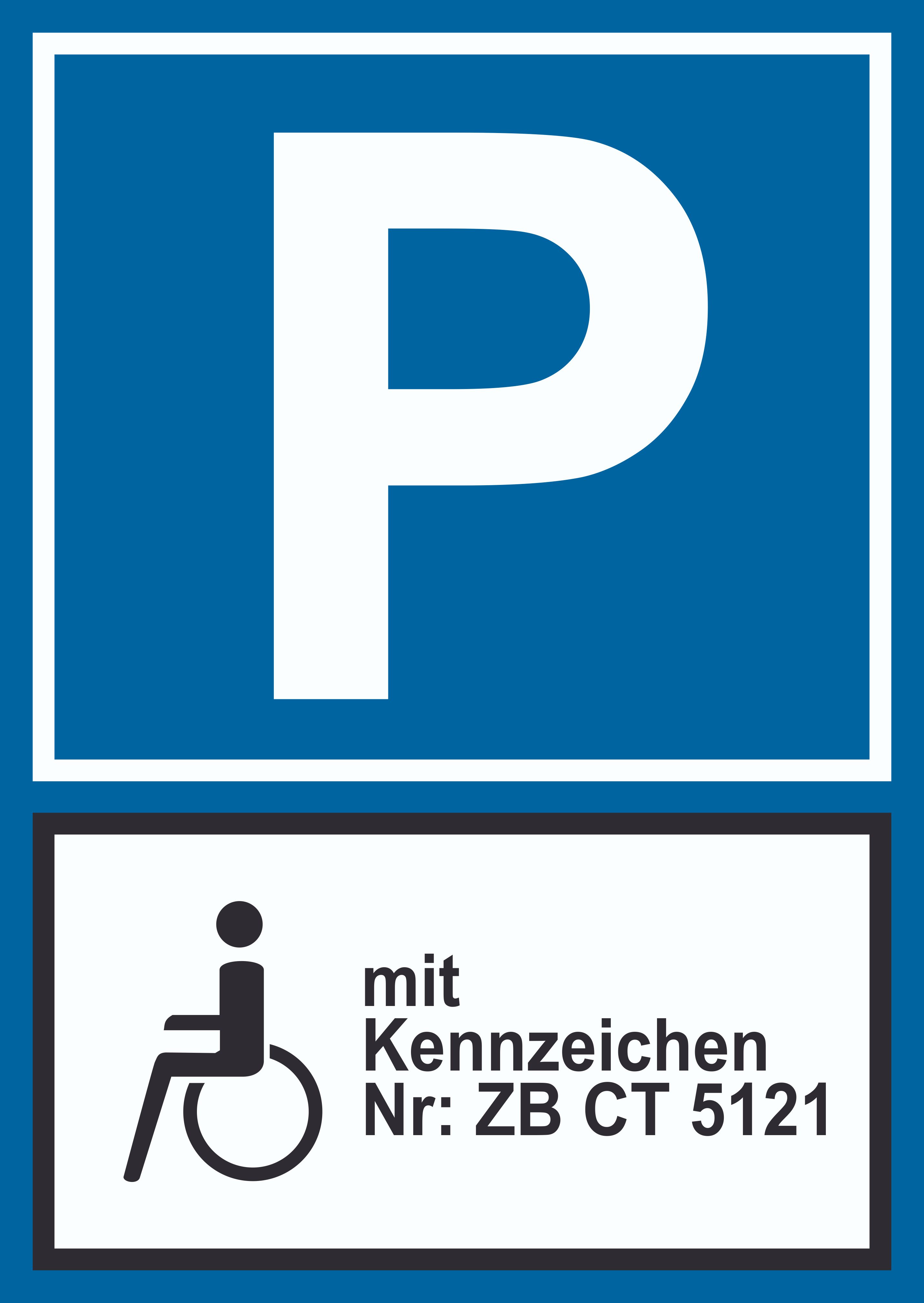 Behinderten Parkplatz mit Kennzeichen Schild  HB-Druck Schilder,  Textildruck & Stickerei Onlineshop