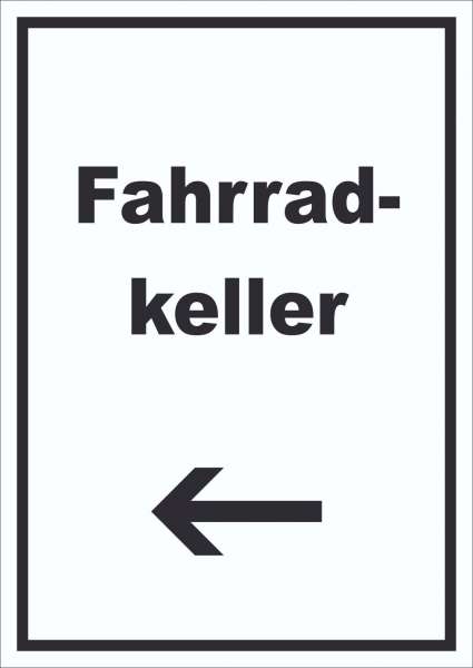 Fahrradkeller Schild mit Text und Richtungspfeil links Rad Bike hochkant