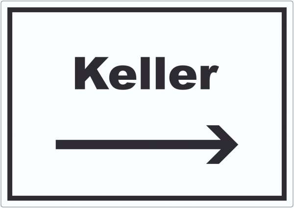 Keller Aufkleber mit Text und Richtungspfeil rechts waagerecht