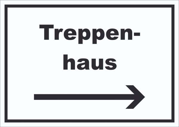 Treppenhaus Schild mit Text und Richtungspfeil rechts Stufen steigen waagerecht