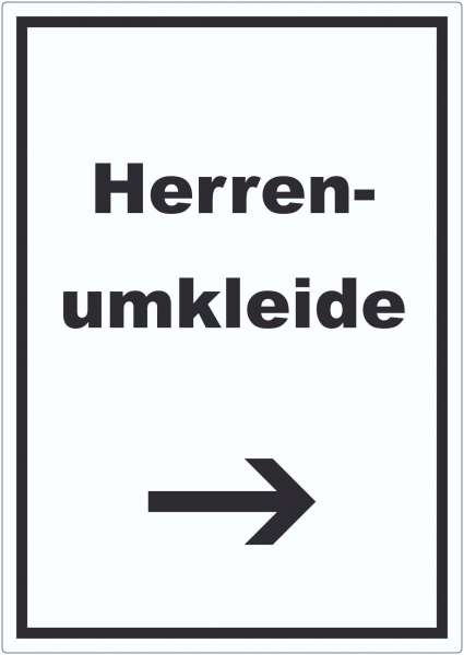 Herrenumkleide Aufkleber mit Text und Richtungspfeil rechts hochkant