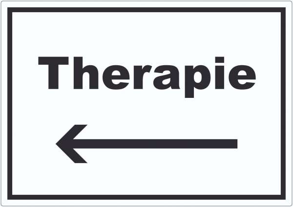 Therapie Aufkleber mit Text und Richtungspfeil links Raum Behandlung waagerecht