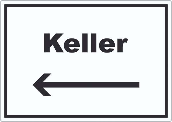 Keller Aufkleber mit Text und Richtungspfeil links waagerecht