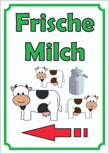 Frische Milch Aufkleber Hochkant mit Pfeil links