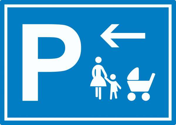 Mutter und Kind Parkplatz Aufkleber mit Richtungspfeil links waagerecht