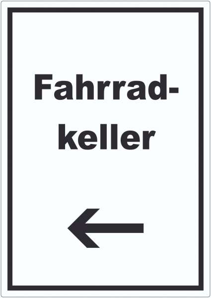 Fahrradkeller Aufkleber mit Text und Richtungspfeil links Rad Bike hochkant