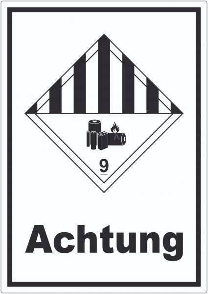 Aufkleber Achtung Lithiumbatterien Achtung Gefahrgutklasse 9a