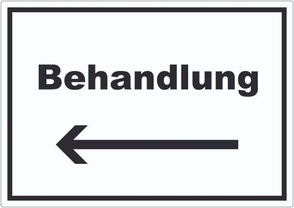 Behandlung Aufkleber mit Text und Richtungspfeil links Behandlungsraum waagerecht