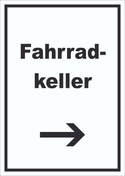 Fahrradkeller Schild mit Text und Richtungspfeil rechts Rad Bike hochkant