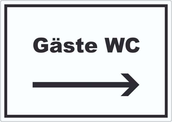 Gäste WC Aufkleber mit Text und Richtungspfeil rechts Toilette waagerecht